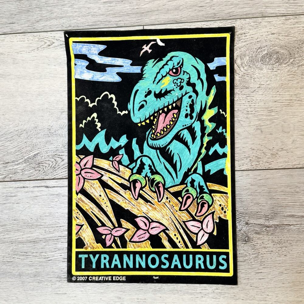 Dinosaur FELT ART Poster Picture Drawing Tyrannosaurus Fuzzy Western Graphics